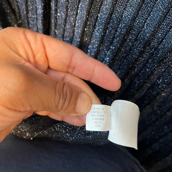 Banana Republic Lustro Metallic Sweater‎ Dress Navy Metallic Stripes Medium New - Picture 5 of 9